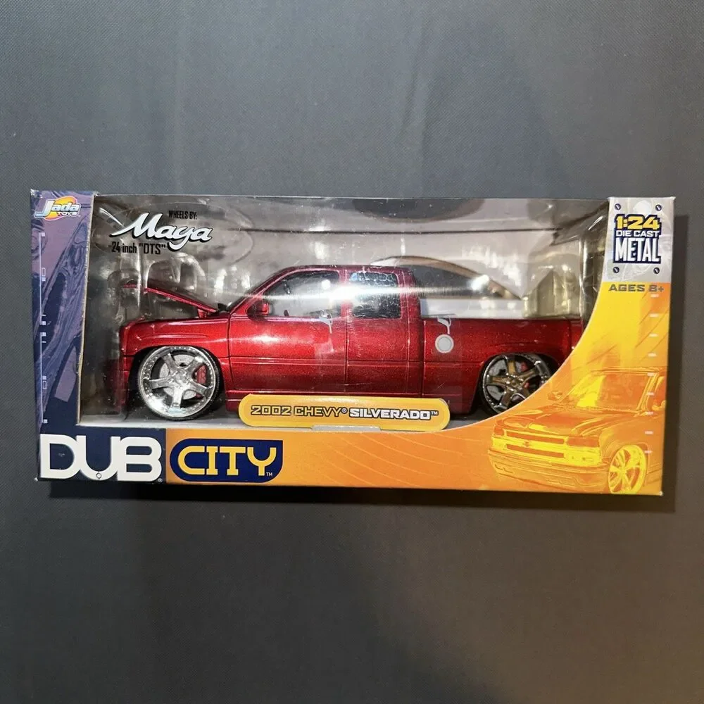 JADA DUB 2002 CHEVY SILVERADO RED 1:24 PICKUP  DIECAST NEW Maya 24 in Wheels
